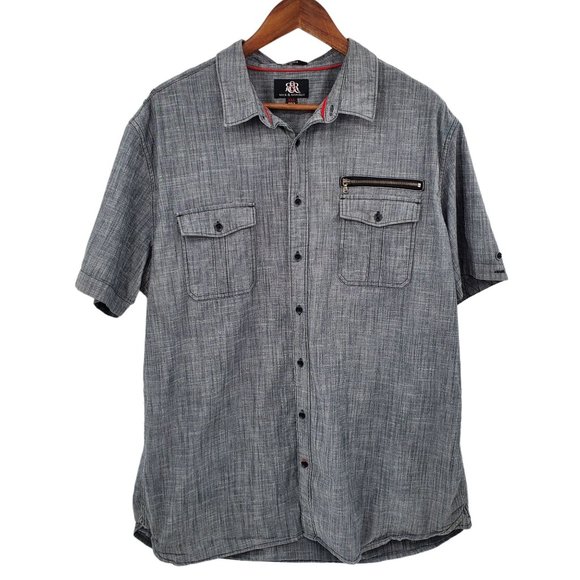 Rock & Republic Other - Rock & Republic Mens Button Front Shirt Sz XXL Gray Short Sleeve Pockets Grunge